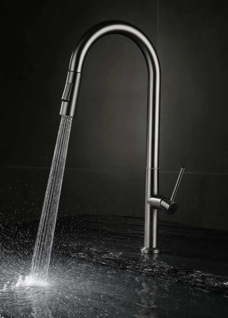 Matt black pull-out kitchen mixer